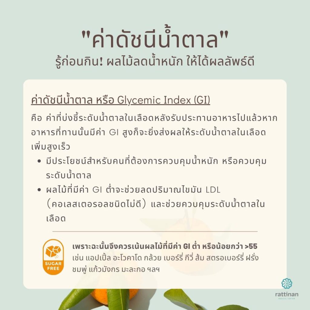 ค่า GI ของผลไม้ลดความอ้วน